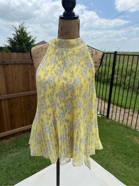 STATE Yellow Floral Pleated Halter Dress